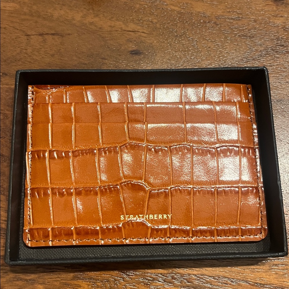 Strathberry 3 Slot Cardholder Croc-Embossed Leather Tan